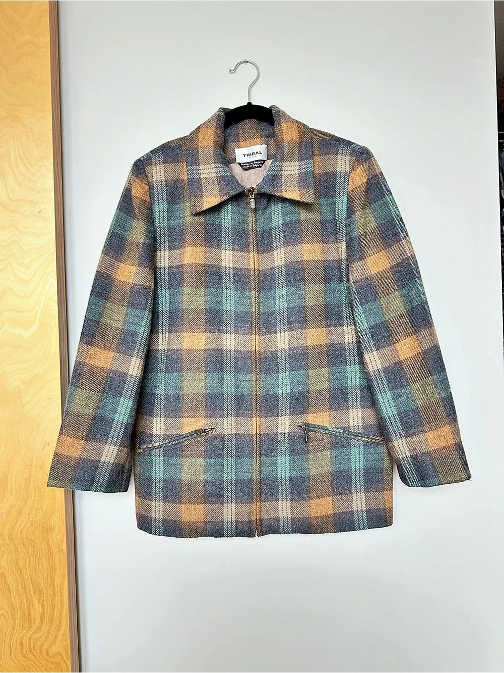 Tribal Plaid Zip Jacket in Blue & Brown